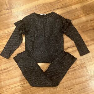 Girls size 5-6 Primark Glittery Black Knit Top and leggings